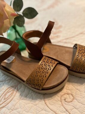 Brown Laser-Cut Strap Sandals by JosefSeibel